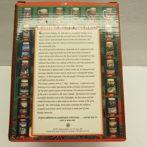 Vintage‎ 1998 Budweiser Holiday Stein Grant’s Farm Holiday - Picture 12 of 16
